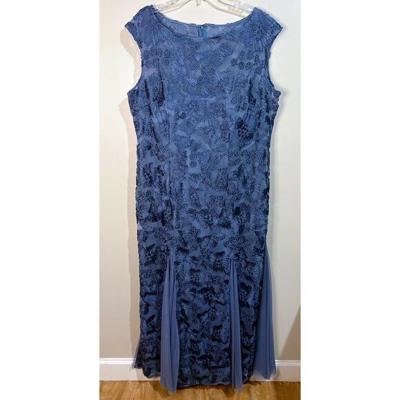 Alex Evenings Womens Blue Soutache Evening Gown Godet Skirt Detail Plus Size 18W - Picture 1 of 10